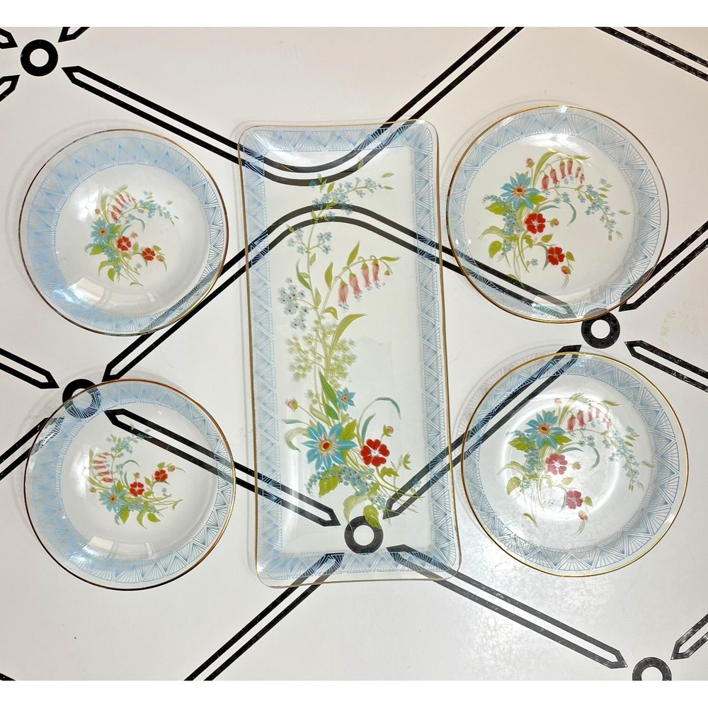 Mid Century Wildflowers Serving Tray, Bowls, & Plates‎ Set of 5
